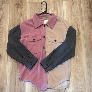 Thread & Supply Two-Tone Pink and Beige Button-Up Jacket with Black Sleeves